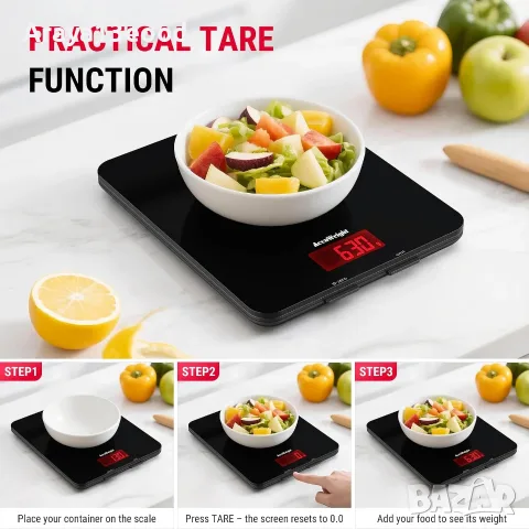 Дигитална кухненска везна ACCUWEIGHT 201 – 5 кг, LCD, закалено стъкло, снимка 5 - Аксесоари за кухня - 55950964