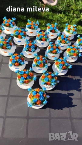 Сладурски чашки с нежни цветлета в синьо и оранжево!!, снимка 9 - Декорация за дома - 52934862