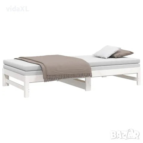 vidaXL Разтегателно дневно легло, бяло, 100x200 см, бор масив, снимка 6 - Спални и легла - 56147952