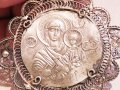 Възрожденска Сребърна икона, амулет, накит, медальон с Богородица, Дева Мария - Панагия 70 мм - Бого, снимка 14
