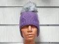 Нова детска зимна шапка тип ушанка с помпон в светлолилав цвят, снимка 6