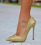Обувки на ток - златист брокат - 60, снимка 2