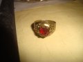 СТАРИНЕН МЕСИНГОВ АЖУРЕН МАЙСТОРСКИ СКЪПОЦЕНЕН ПРЪСТЕН с ГОЛЯМ ЮВЕЛИРНО ФАСЕТИРАН ГРАНАТ 27156, снимка 7