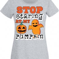 Дамска тениска Stop Staring At My Pumpkin 2,Halloween,Хелоуин,Празник,Забавление,Изненада,Обичаи,, снимка 5 - Тениски - 38144095