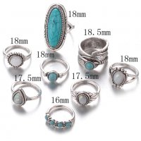 Комплект 8 пръстена с лунен камък (опал) и тюркоаз , снимка 3 - Пръстени - 34937595