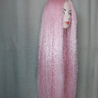80 см. Дълга права перука в светло розово , снимка 1 - Аксесоари за коса - 42778856