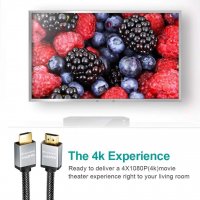 POSUGEAR Плетен HDMI кабел -Видео 4K,3D 2160pх1080p Висока скорост 18Gbps,позлатени конектори,2м, снимка 3 - Кабели и адаптери - 37853067