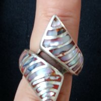 Стар турски пръстен със парчета естествен кралски седеф (реставриран) проба 925 , снимка 4 - Пръстени - 30033831