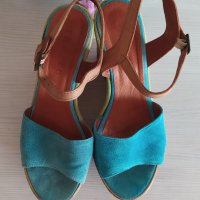 Синьо-зелени Invito сандали – платформа, велур, № 39  , снимка 6 - Сандали - 36745927