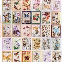 Скрапбук стикери за декорация планер пощенски марки пеперуди - 45 бр /комплект , снимка 1 - Други - 38775470