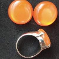 Антична бижутерия - комплект от пръстен и обеци с котешко око, снимка 3 - Бижутерийни комплекти - 26002099