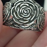Красив сребърен пръстен роза #ДТ, снимка 1 - Пръстени - 44327047