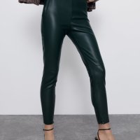 Zara зелен кожен панталон/клин, размер S, снимка 3 - Панталони - 44260367