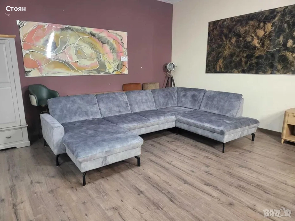 ПРОМОЦИЯ!!! П - образен ъглов диван от плат сив LS701521, снимка 1