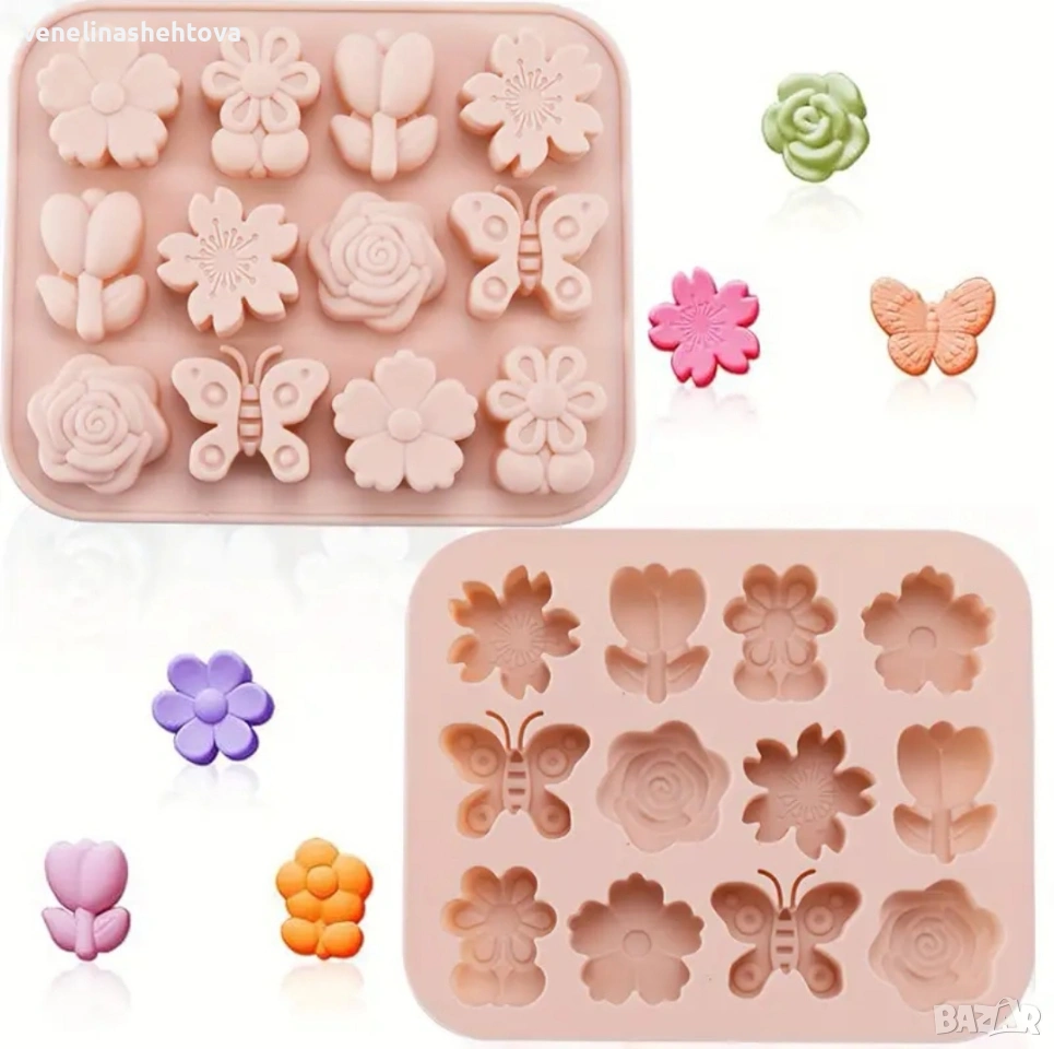 Пеперуди цветя лале роза маргаритка силиконов молд шоколад лед гипс смола фондан декорация торта , снимка 1