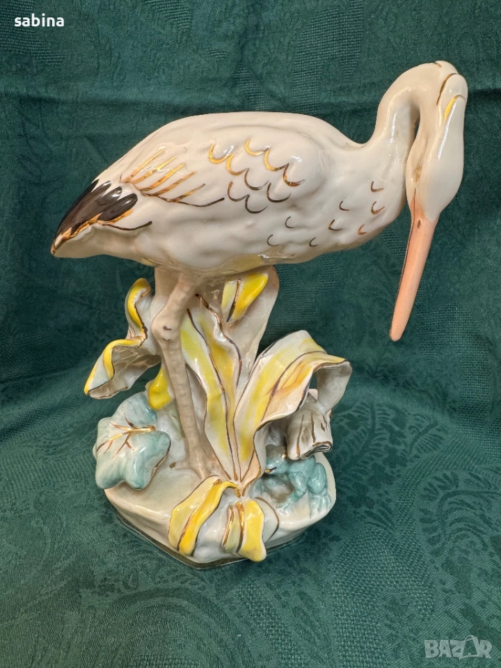 Статуетка „Щъркел с жаба“/“Чапла с жаба“, Дулевский фарфоровый завод (Дулево), СССР, 1967 г. , снимка 1