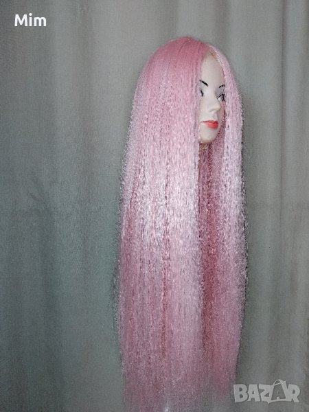 80 см. Дълга права перука в светло розово , снимка 1