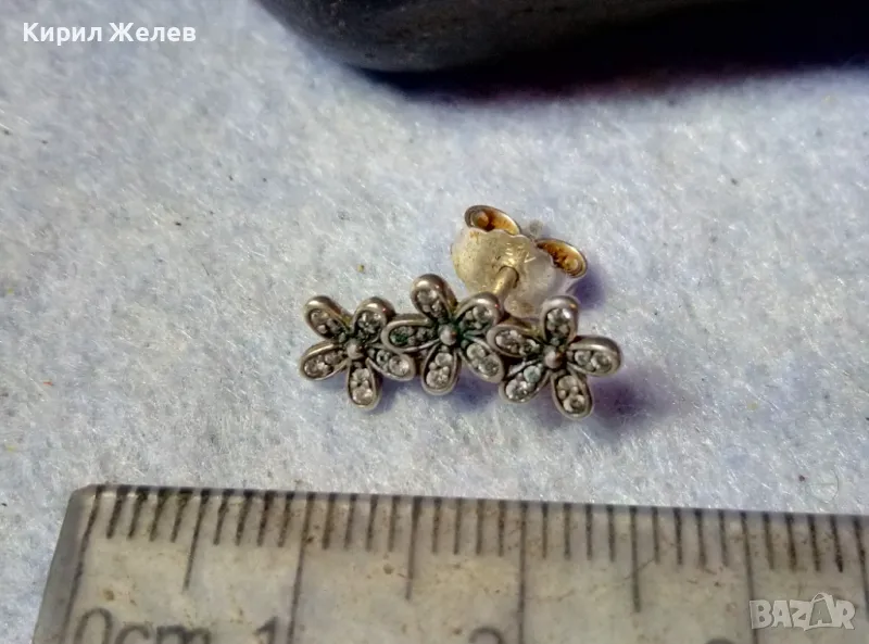 ПРЕЛЕСТНА НЕЖНА ФЛОРАЛНА СРЕБЪРНА ОБЕЦА ЦВЕТЯ СРЕБРО 925 с МИНИАТЮРНИ ФАСЕТИРАНИ ЦИРКОНИ 48667, снимка 1