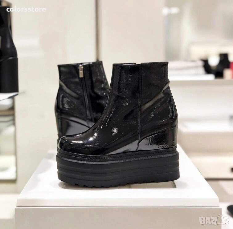 Боти на платформа - черен лак - SJB50 , снимка 1