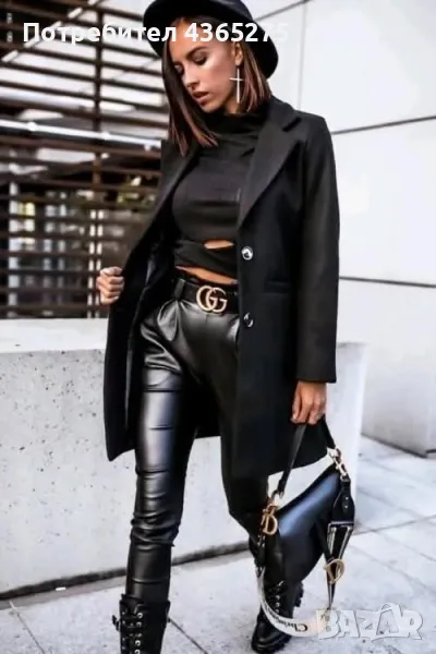 дамско палто с хастар и джобове в черен цвят, снимка 1