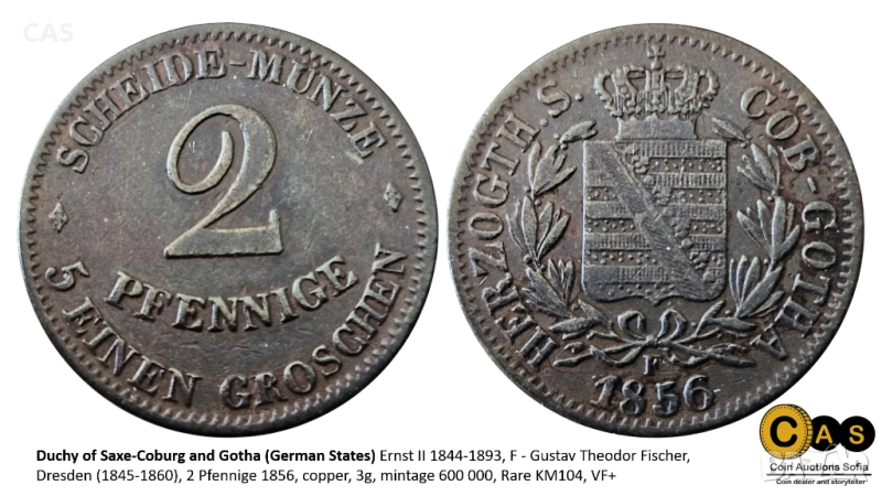 2 Пфенинга 1856 Сакс Кобург и Гота, снимка 1