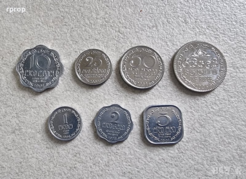 Шри Ланка .1,2,  5 ,10 , 25 ,50  и 1 рупия. Лот.  UNC. 7 бройки., снимка 1