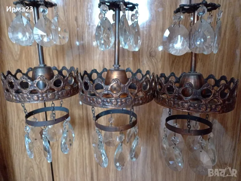 Антикварен комплект медни лампиони " корона", снимка 1