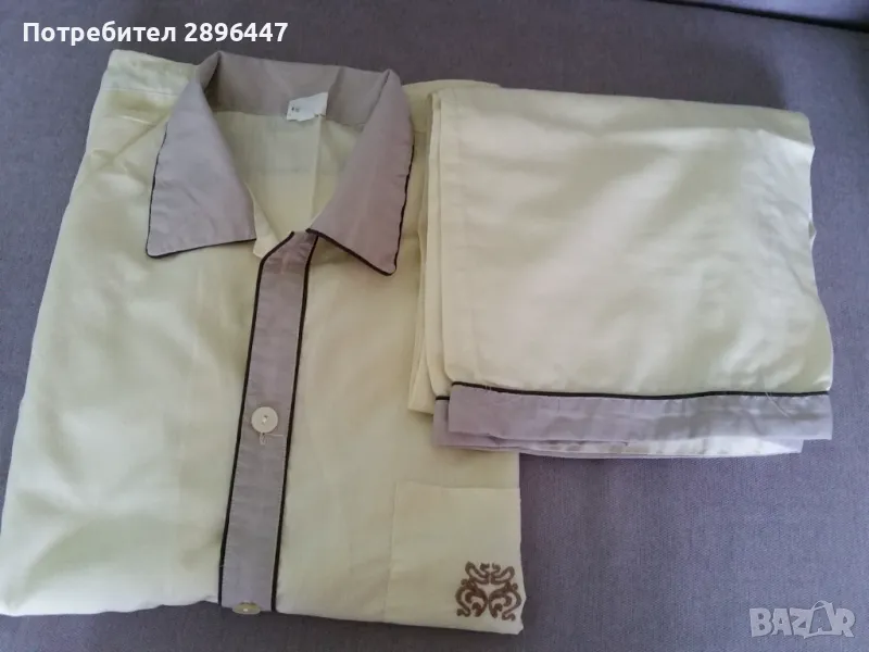Мъжка пижама, финна материя, памук, бледо жълта, снимка 1
