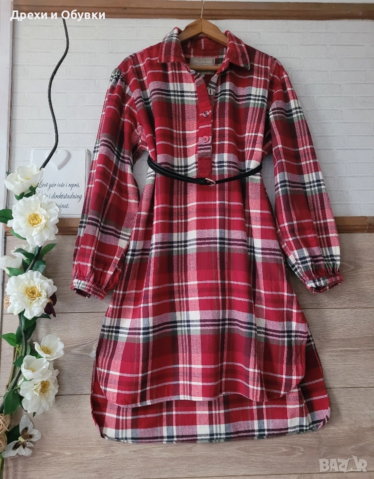 Рокля тип риза червено каре , снимка 1