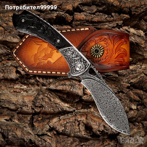  Сгъваем нож от дамаска стомана , снимка 1
