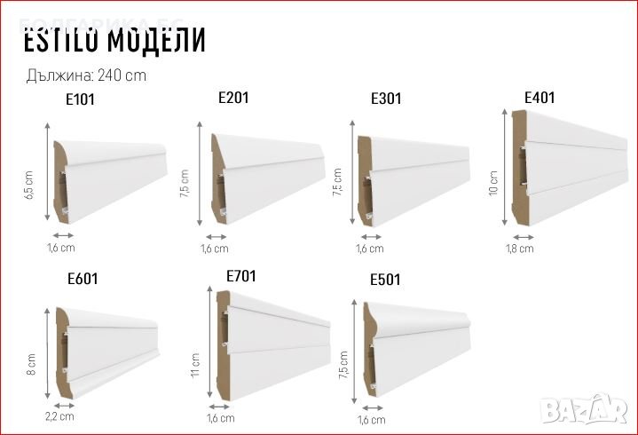 MDF Подови первази с кабелен канал ESTILO 7 дизайна, снимка 1