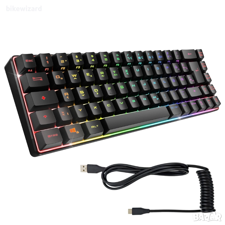 K208 Компактна TKL кабелна клавиатура RGB 69 клавиша – Черна НОВА, снимка 1