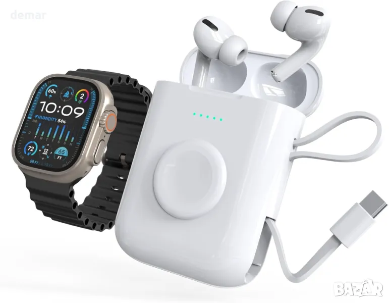 3 в 1 Power Bank за iPhone и Android, 5200 mAh Airpods Pro 1 & 2 Калъф за зареждане с Bluetooth, снимка 1