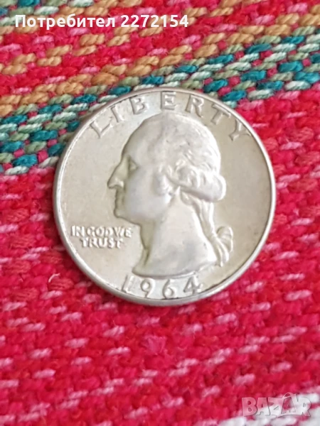 Сребърна монета 1/4 долар 1964, снимка 1