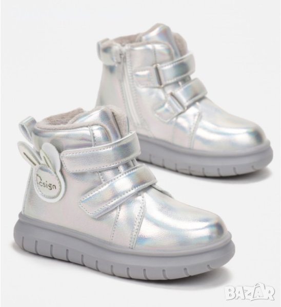 21-26, Сребристи детски термо боти за момиче със зайче FLIP, снимка 1