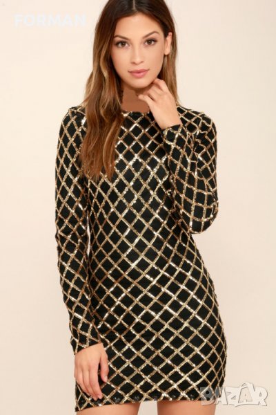 УНИКАЛНА черна мини рокля със златисти пайети , снимка 1