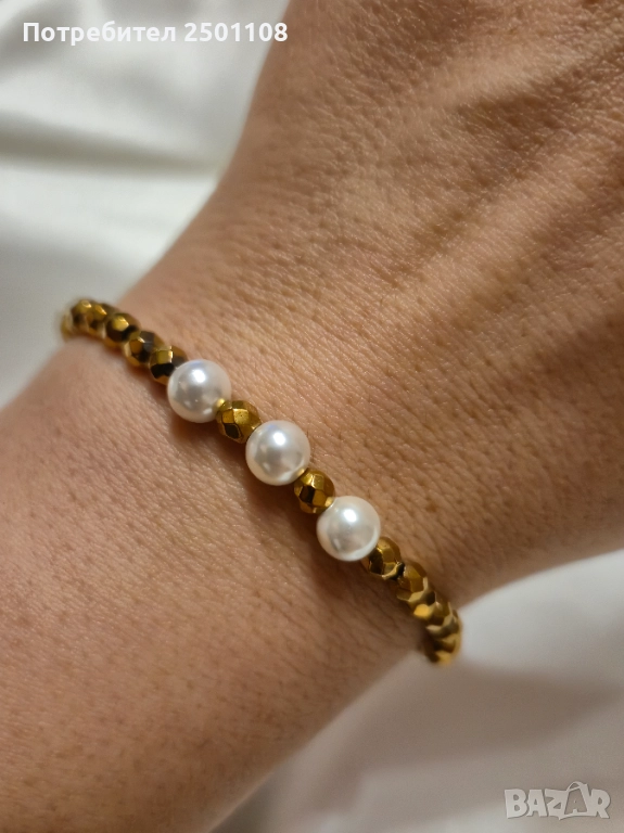 Перлена гривна със златен хематит, снимка 1