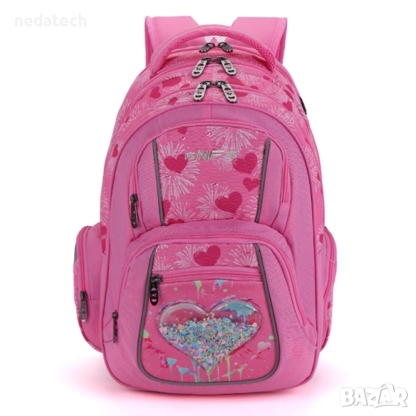 Ученическа раница 15NF36 сърца, Розов, 30x19x45см., снимка 1