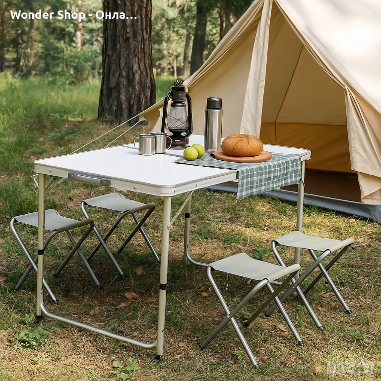 Комплект сгъваема алуминиева маса с 4 стола – идеален за къмпинг, двор и почивка , снимка 1