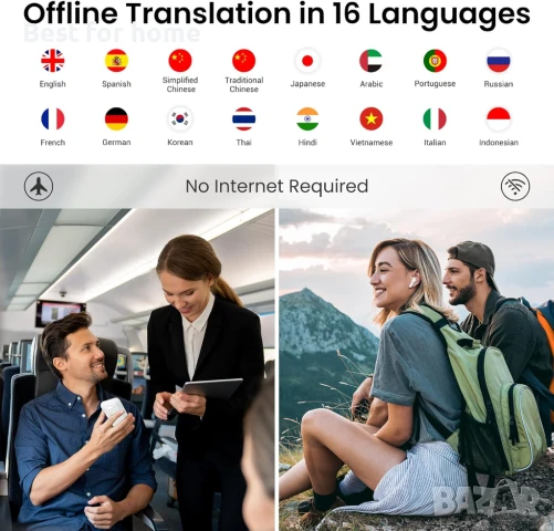 Wooask ChatGPT преводач със слушалки- превод в реално време на 144 езика , снимка 4 - Друга електроника - 51038496