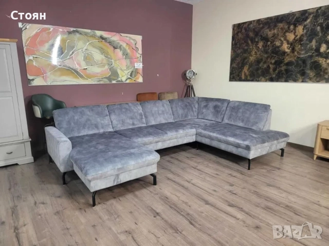 ПРОМОЦИЯ!!! П - образен ъглов диван от плат сив LS701521