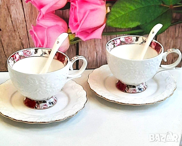 Чаши за кафе и чай с цветя - костен порцелан, снимка 14 - Подаръци за жени - 35121314