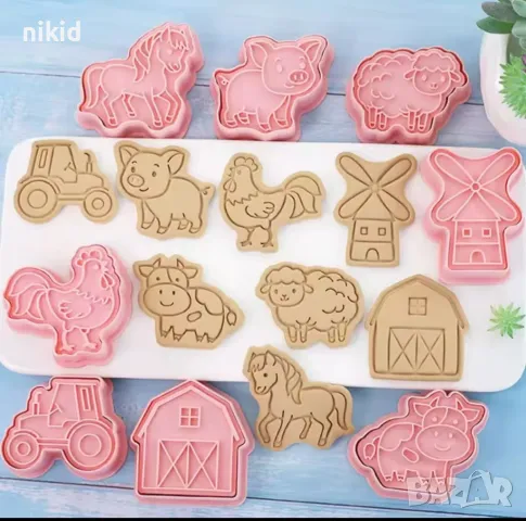 8 ферма домашни животни кон прасе овца къща резци резец печат печати релеф щампа сладки форма форми, снимка 3 - Форми - 47776348