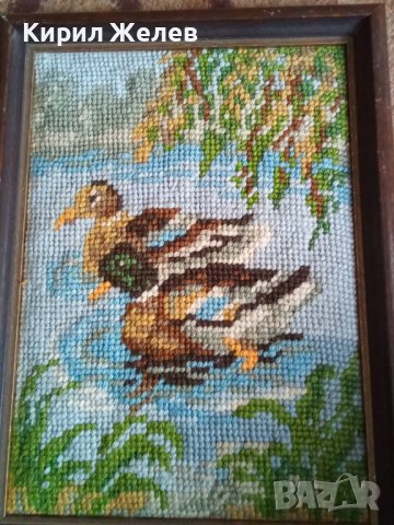 СТАР ГОБЛЕН ПАТИЦИ в ЕЗЕРО ЛЕТЕН ПАСТОРАЛЕН ПЕЙЗАЖ в ДЪРВЕНА РАМКА 30917, снимка 8 - Гоблени - 37791453