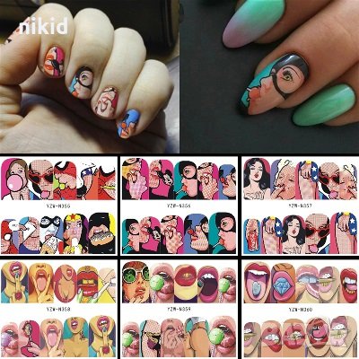 6 вида Комикс устни лист ваденки водни стикери слайдери за нокти маникюр, снимка 2 - Продукти за маникюр - 30720550