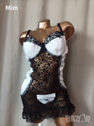 85 D Секси камериерка от черна дантела и бял сатен , снимка 8 - Бельо - 40673779
