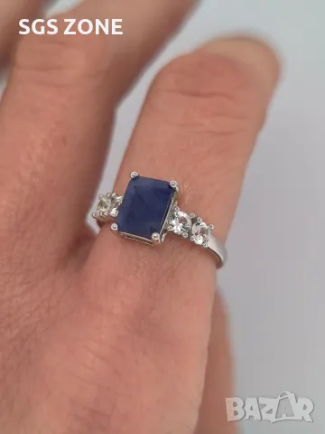 Сребърен Пръстен със Сапфири , снимка 3 - Пръстени - 50378254