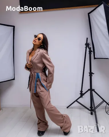 Дамски стилен кафяв комплект , снимка 2 - Комплекти - 47519971