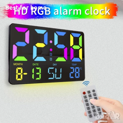 3-инчов LED Дигитален Стенен Часовник – Дистанционно, Температура, Дата, 10 нива на яркост, снимка 4 - Декорация за дома - 52965747
