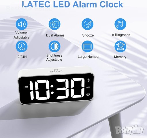 LED Цифров будилник с адаптер,регулируема сила на звука, голям екран с 2 аларми,, снимка 7 - Друга електроника - 42255546